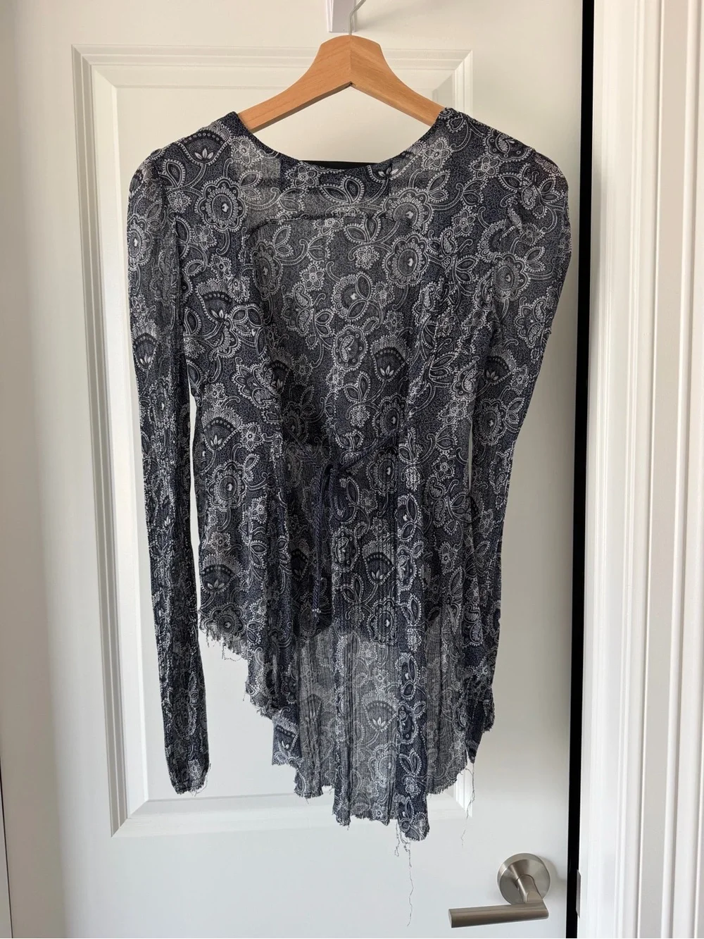 Free People Black Paisley Draped Wrap Blouse